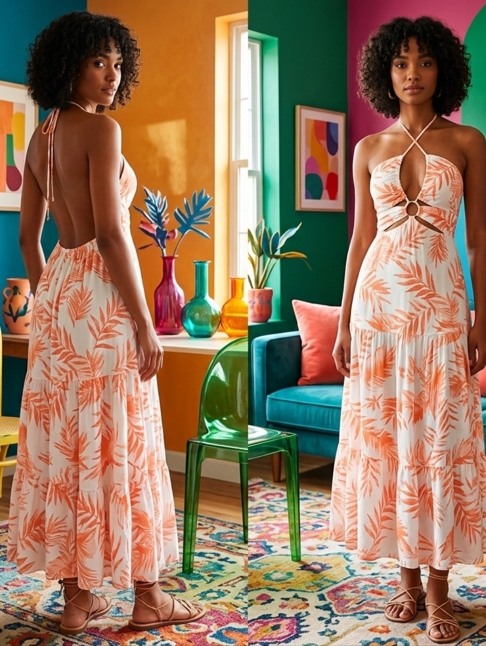 PEARL SEA Chic Orange and White Floral Dress